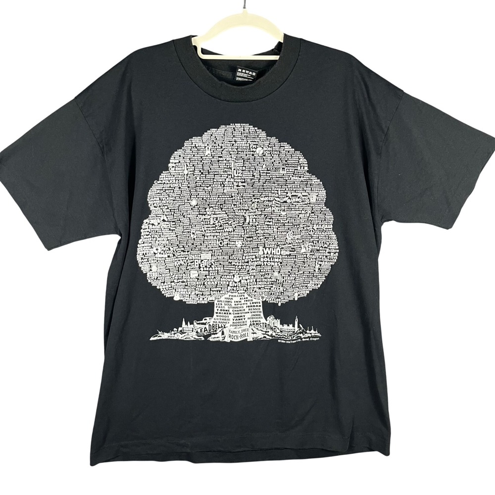 Fruit of the Loom Family Tree of Rock-Roll T-Shirt Mens XL Black 1994 Vintage